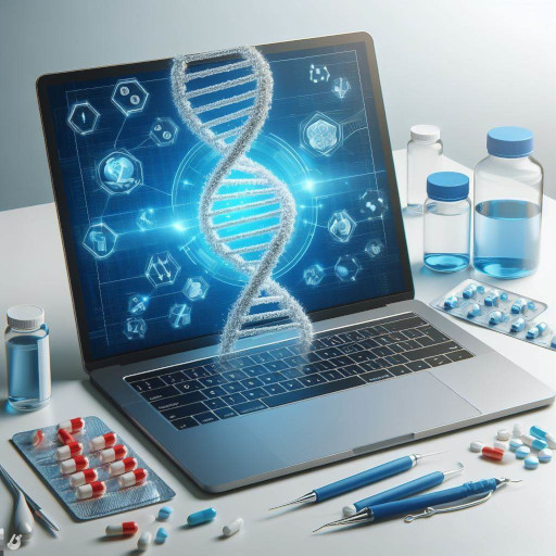 DNA, Medikamente, ein Computer DNA, Medikamente, ein Computer